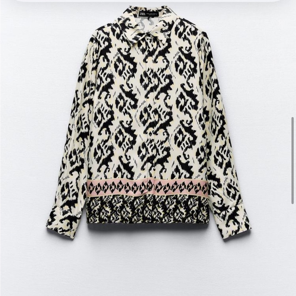 New Patterned Black and White shirt with Pink Accents - Picture 5 of 6